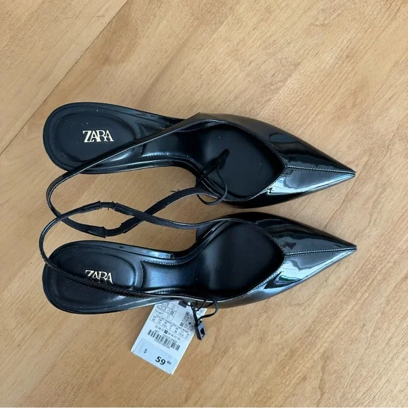 NWT Zara Faux Patent Leather Finish Open Back Shoes - Picture 3 of 5